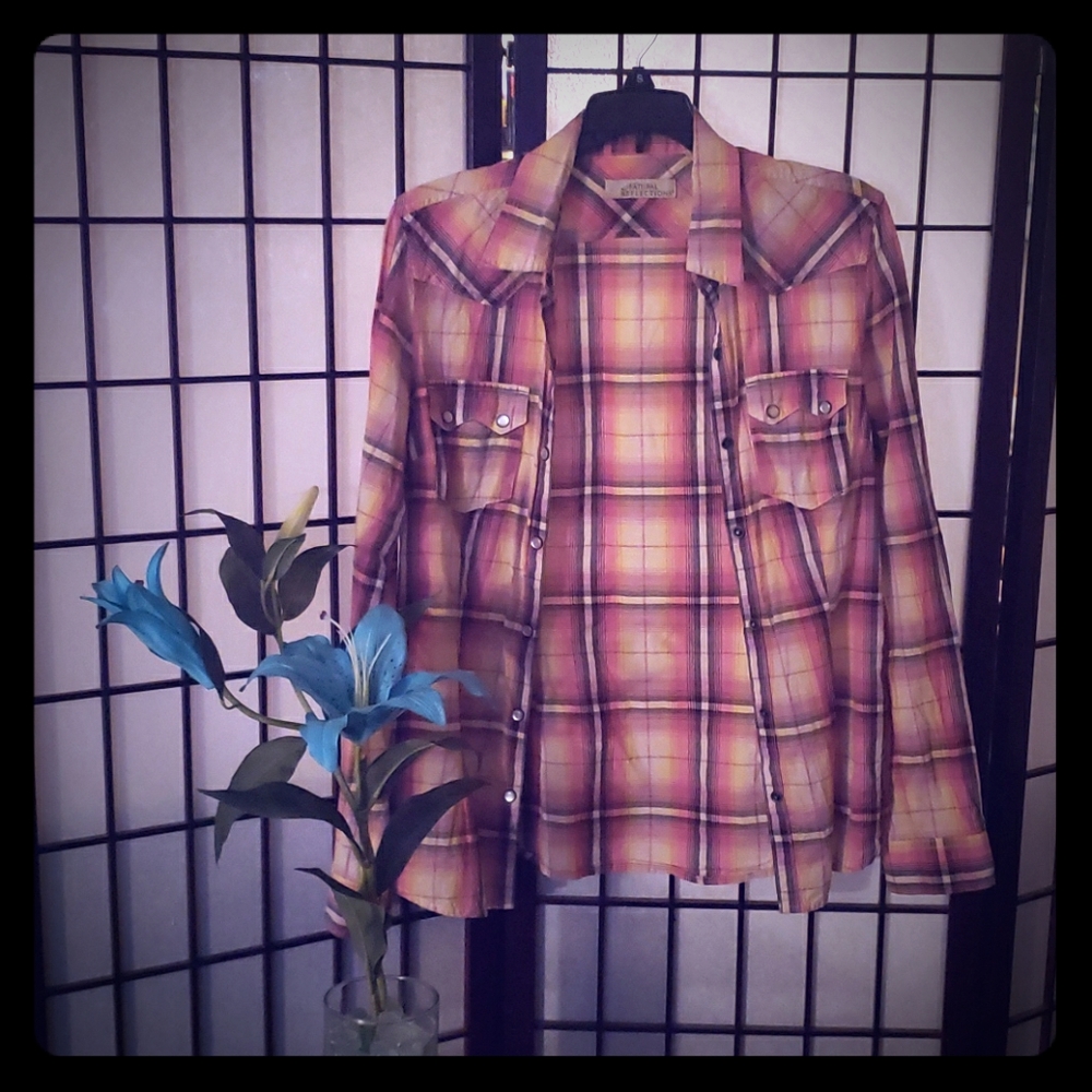 Natural Reflections pink plaid shirt-008